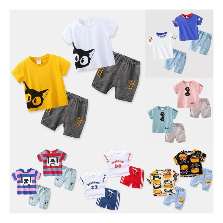

Wholesale cotton cartoon home wear kids clothing Plain kids jogging suit summer Kids pajama short sleeve suit