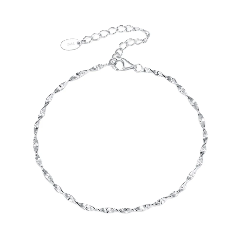 Rinntin SB182 Sparkling 2mm Width Water Wave Scales Genuine 925 Sterling Silver Chain Bracelet Jewelry