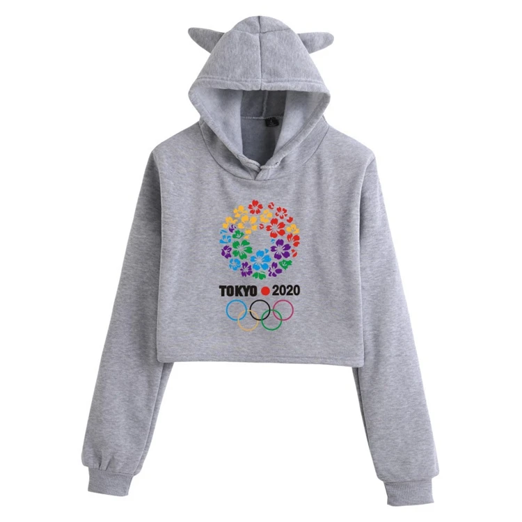 

2021 oversized hooded sweatshirt long sleeve cotton cropped fitness gym Olympics hoodie women