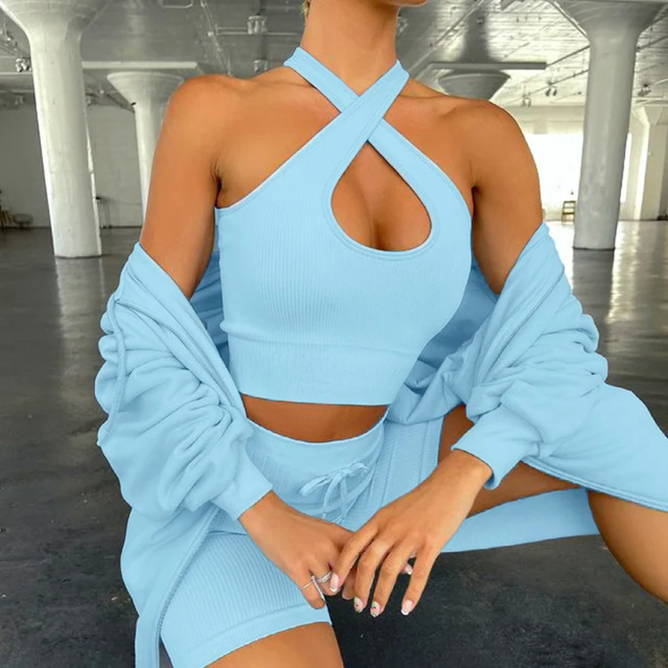 

2021 Seamless Knitting Ribbed Outdoor Cross Style Sports Yoga Bra