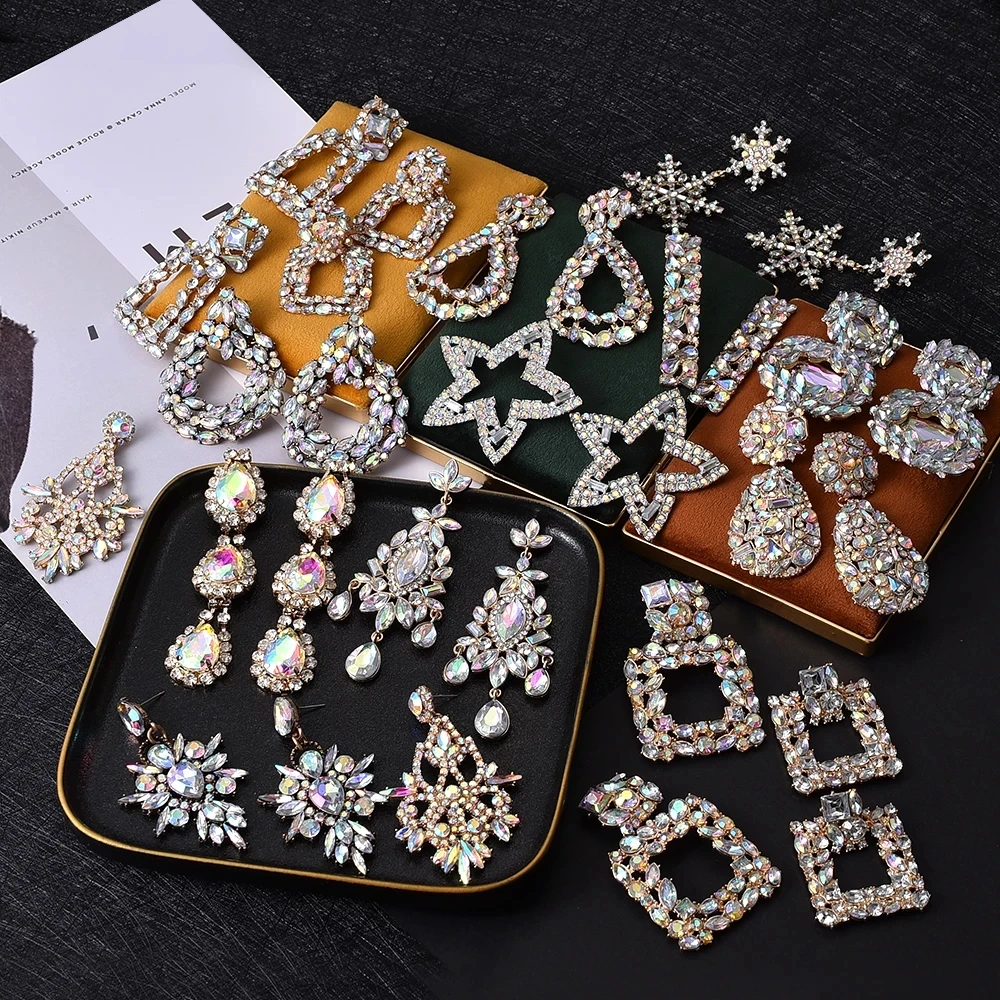 

Jewelry Fashion Accessories For Women AB Color Rhinestones Metal Geometric roEarring High-quality Crystals Drop Earrings, Many colors fyi