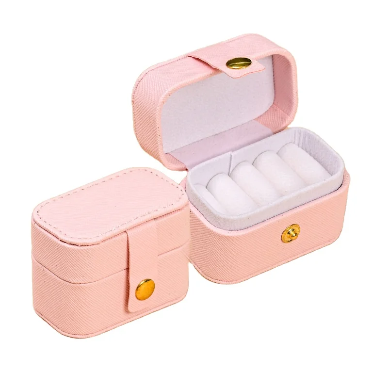 Women's Pink Small Square Design Charm Bracelet with Oval Cut Diamond-Leather Gift Jewelry for Ring Storage