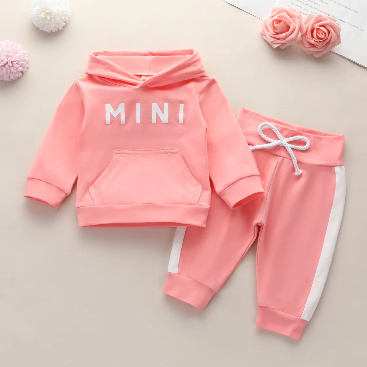 

Fashion girls clothes fall Baby Long Sleeve Hoodie + Pants outfit set pink baby girls boutique clothing, As image shown