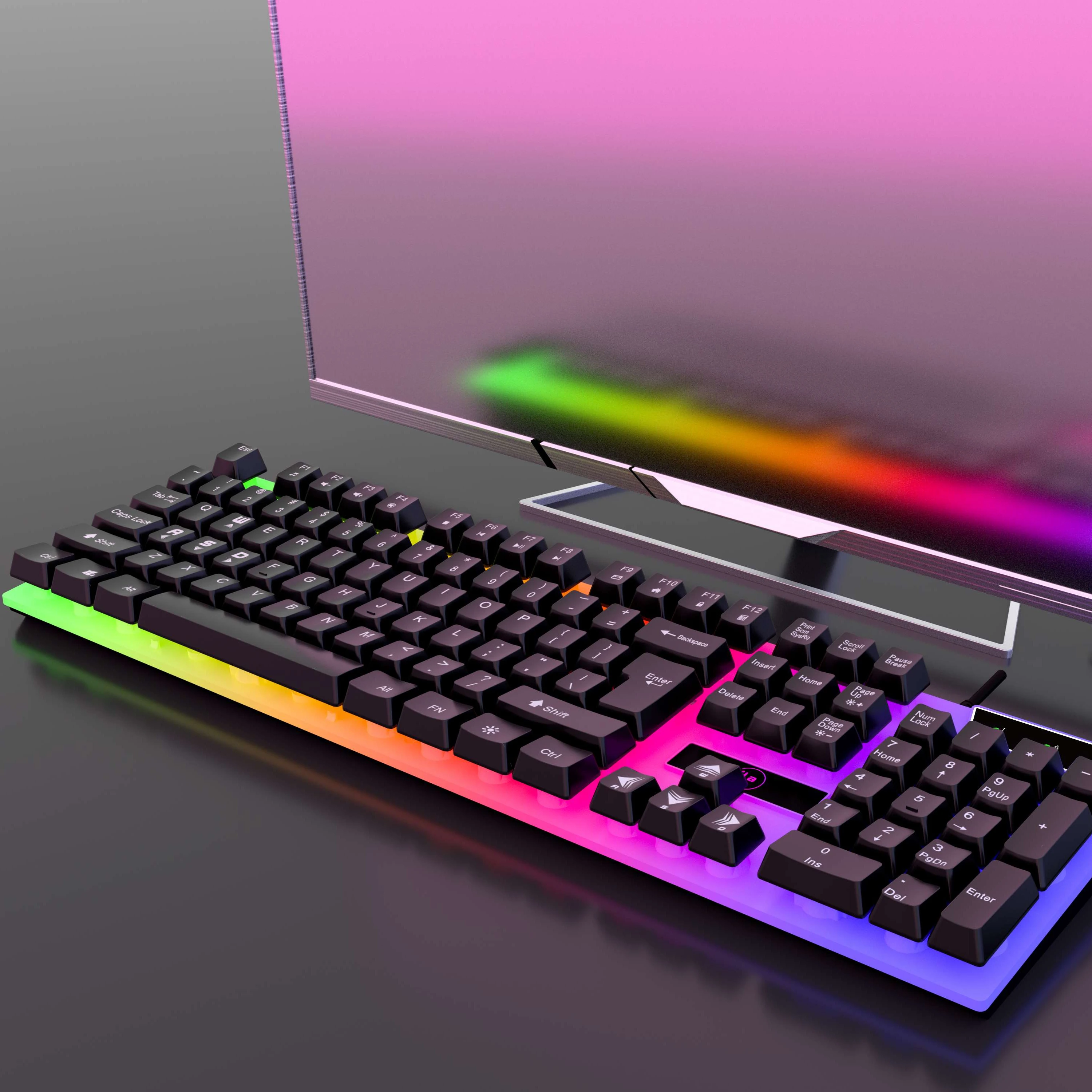 

Transparent cover russian gaming keyboard wired illuminated RGB gaming keyboard, Black