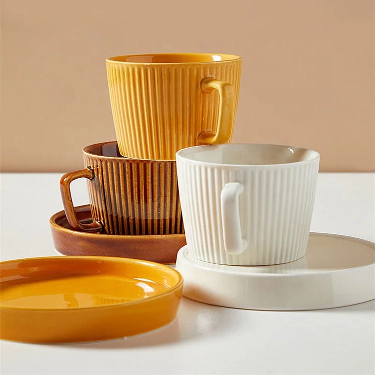 

hot sell Japanese Northern Europe Korean style coffee cup saucer set simple ceramic mug water mug breakfast cup, Customized