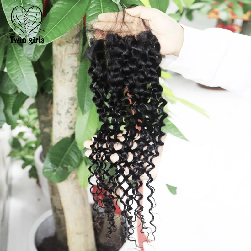 

Twin Girls Wholesale Brazilian Water Wave Virgin Human Hair 4*4 Transparent Lace Closure Natural Color No Tangling No Shedding