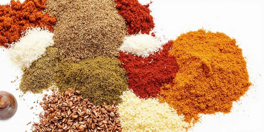 Bowl of oregano, cumin, garlic powder, and more