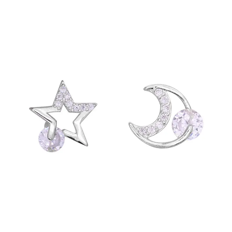 

Dylam 2021 New Style Pave Hollow Stud Earring Rose Gold 925 Sterling Silver Jewelry Moon And Star Earrings