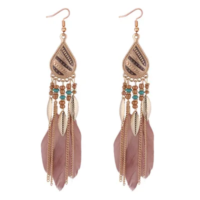 

New Design Vintage Waterdrop Charm Earrings Long Beads Tassel Feather Earrings Statement Bohemian Earrings Bohoo Jewelry