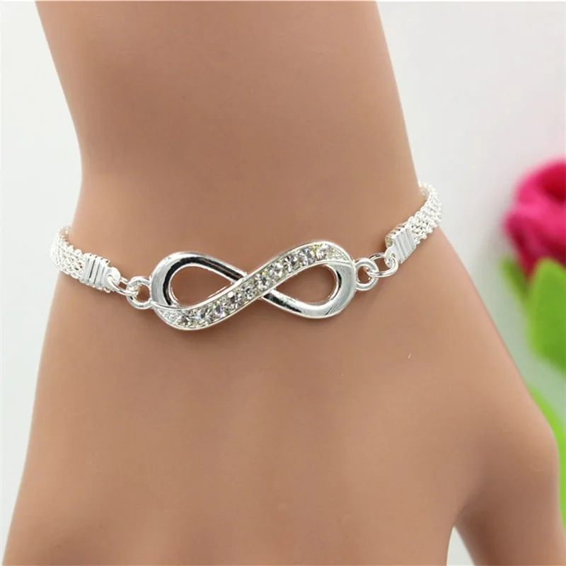 

New Fashion Silver Diamond Infinity Bracelet Bangle For Women Men, Gold