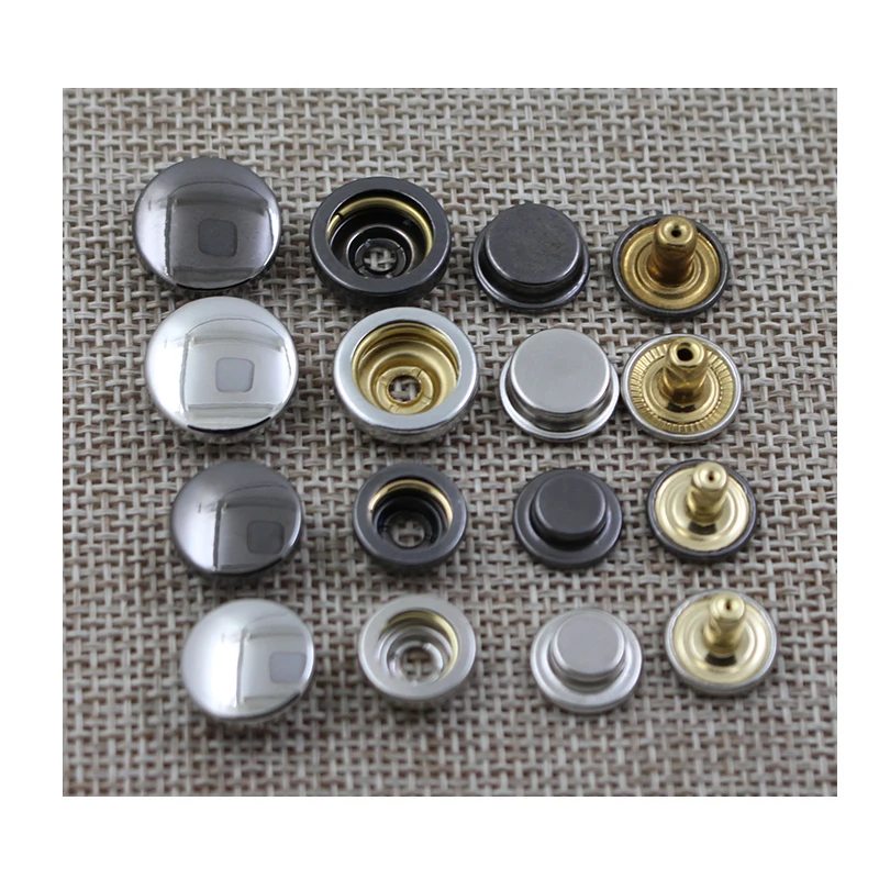 

Factory manufacturer high quality alloy black spring snap button,4 part metal snaps for clothing, Stock color