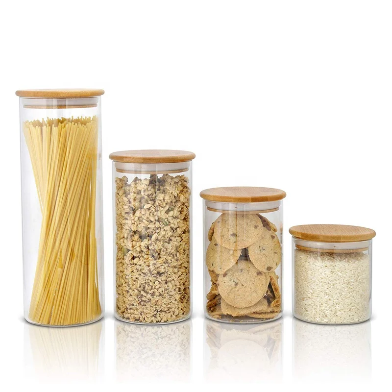 

Glass Storage Jar Airtight Kitchen Food Storage Container with Bamboo Lid for Serving Tea, Coffee, Spice and More, Transparent