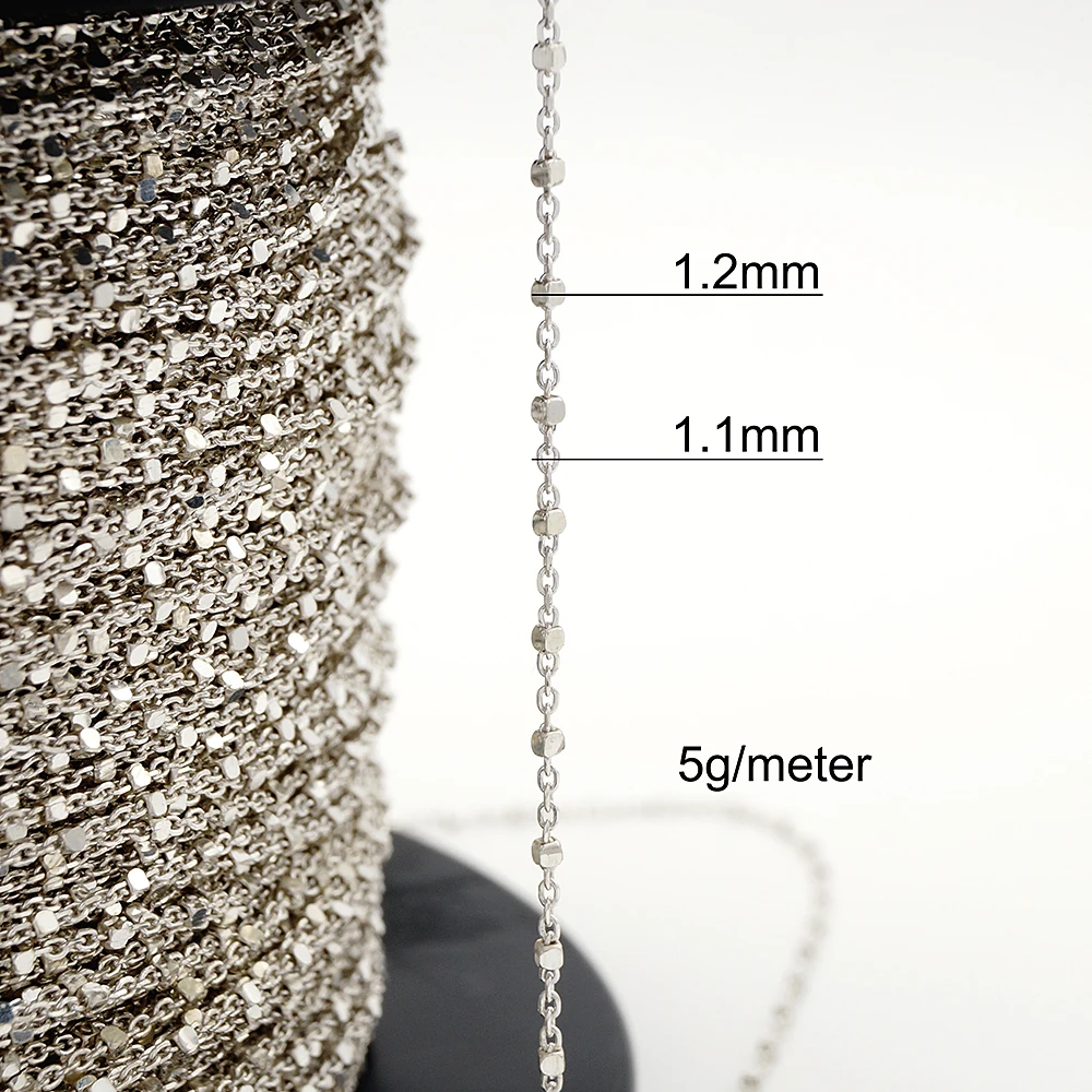 

Semi-finished 925 Silver Chain Roll 1.1mm D/C Cable Chain With Square Bead Sterling Silver Chain Roll 925 Custom Necklaces