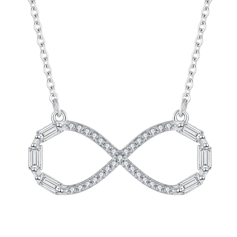 

Wholesale women 925 sterling silver jewelry new infinity love necklace with baguette stone pendant chain necklace