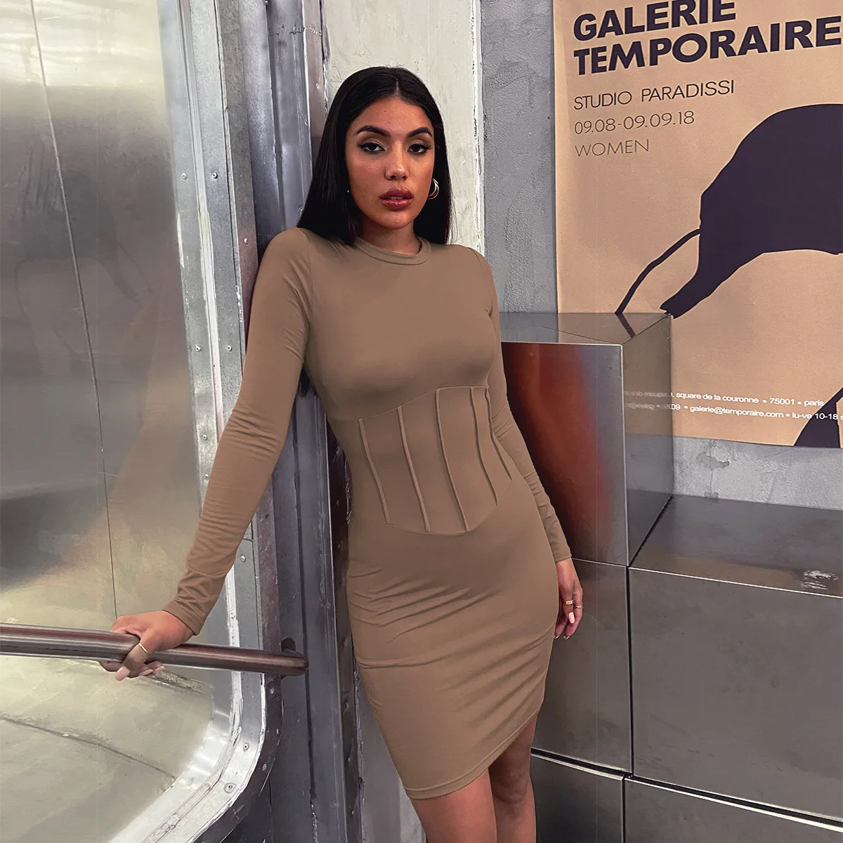 

2020 New arrivals hot selling women o neck long sleeve slim bodycon summer casual dresses for ladies