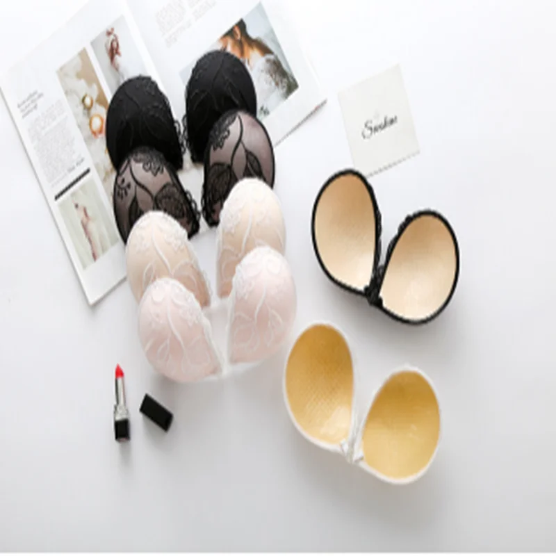 

Leaf embroidery invisible bra bridal dress lace breast paste thickened breathable gathered silicone bra