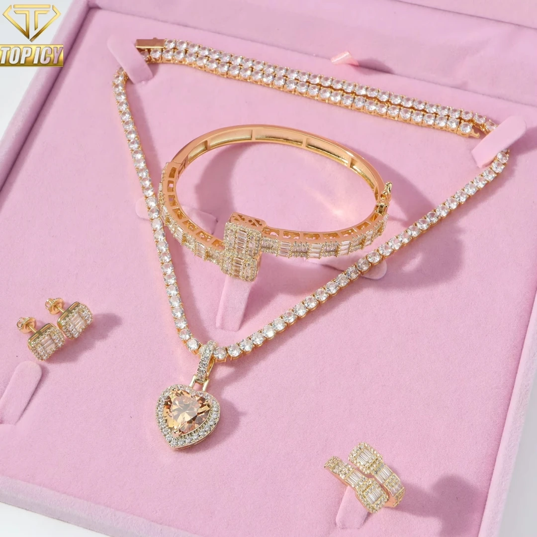 CZ Fashion Jewelry Sets Bling Party Fine Jewelry Sets White Gold Bangle Pendant Charm Luxury Jewelry Sets for Woman