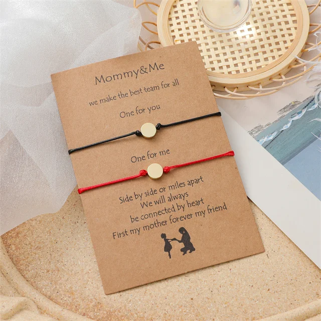 

Minimalist Personality Mother's Day Gift Handwoven Braided Wafer Charm Bracelet Set with Card, Gold