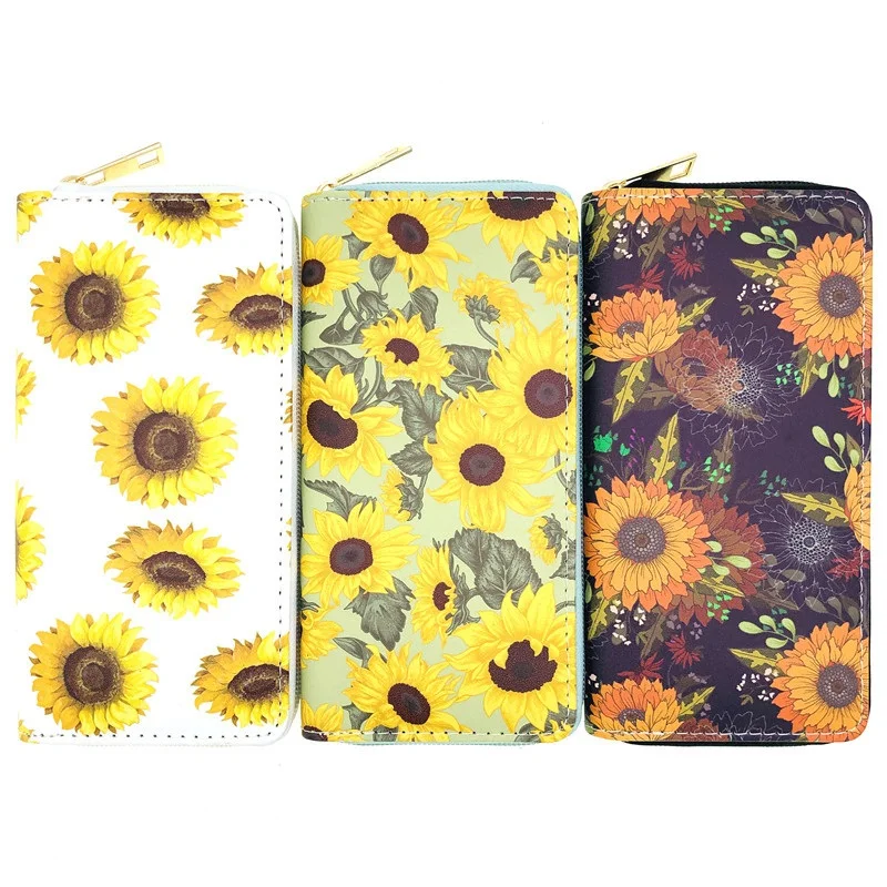 

Hot flowers SUNFLOWER PU wallet ladies long zipper bag single zipper wallet cosmetic bag handbags certificate bag factory spot