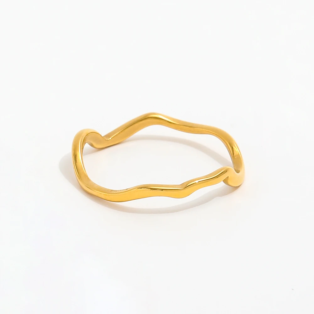 Joolim Jewelry Wholesale 18K Gold Plated Irregular Waved Stainless Steel Dainty Rings for Women Jewelry Wholesale