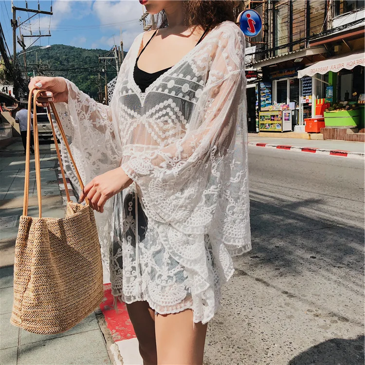 

2021 Wholesale Bathing Suits for Women Sexy Beach Mesh Cover Up Dress