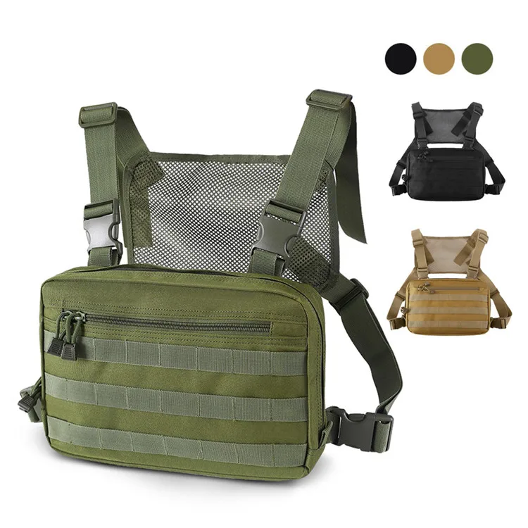 

Functional Lightweight Molle Combat Front Harness Pouch Tactical Chest Bag for Outdoor Camping Hiking, Black, army green, khaki