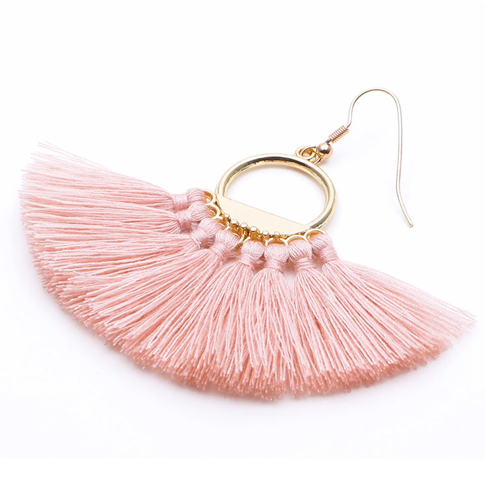 

Colorful Fan-Shaped Accessory Bohemian Style Natural Rattan Tassel Earring