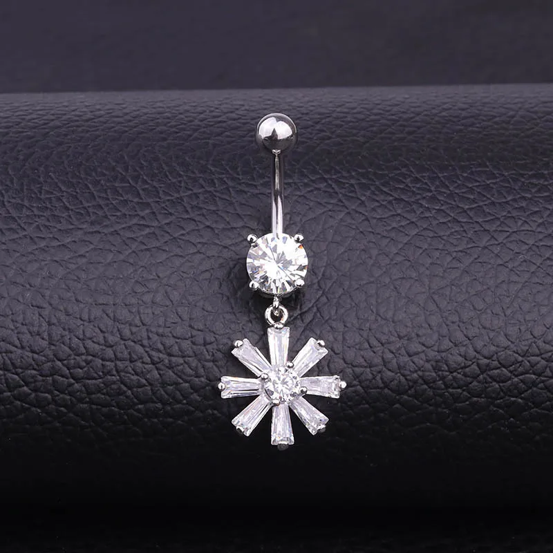 

2021 Sailing Piercing Jewelry 316L Stainless Steel Sun Flower Belly Rings Flower Shaped CZ Belly Button Rings