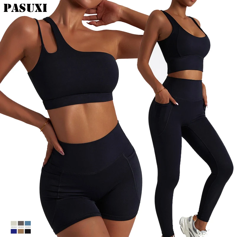 

PASUXI Custom Logo Women Seamless Yoga Set Gym Wear Fitness Seamless Leggings Bra Private Label Short Workout Sets