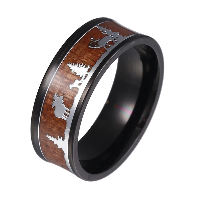 

Engagement Set of Titanium Steel and Ceramic Rings with Inlay Technology Featuring Santa Claus Sika Deer Dragon Design