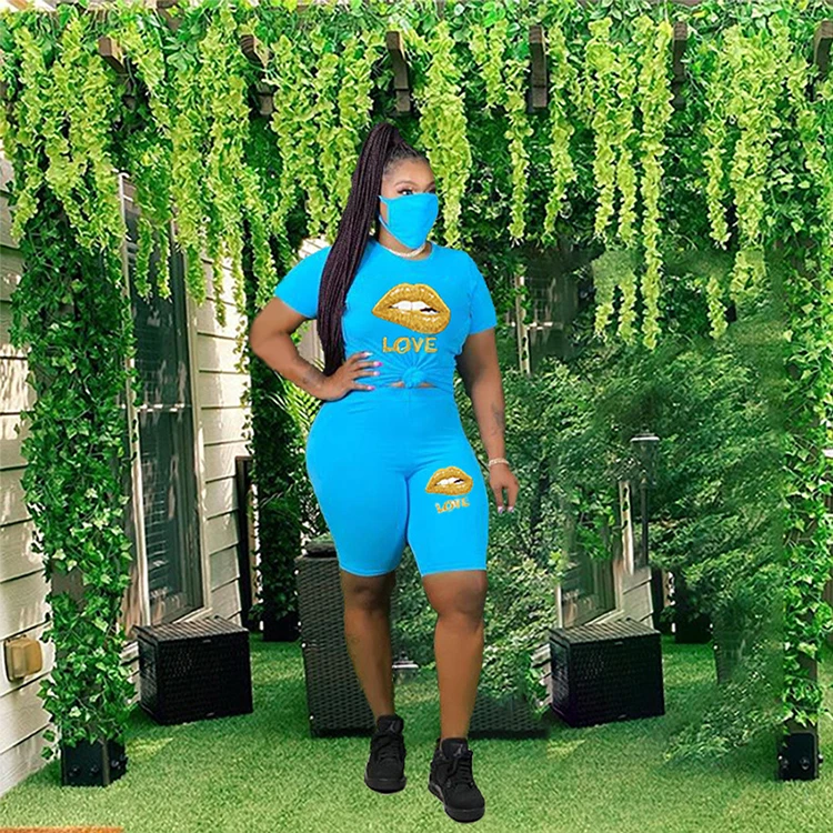 

New Letter Print Summer Spring Casual Outfits Short Sleeve T Shirts And Shorts Sets Women -PT, White,black,blue