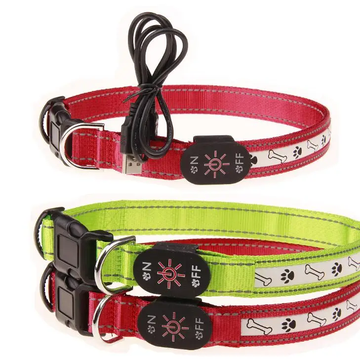 

Fashioable Multi-color Led Lights Pet Supplies Dog Collar Sublimation Nylon Pet Collar, Red,green