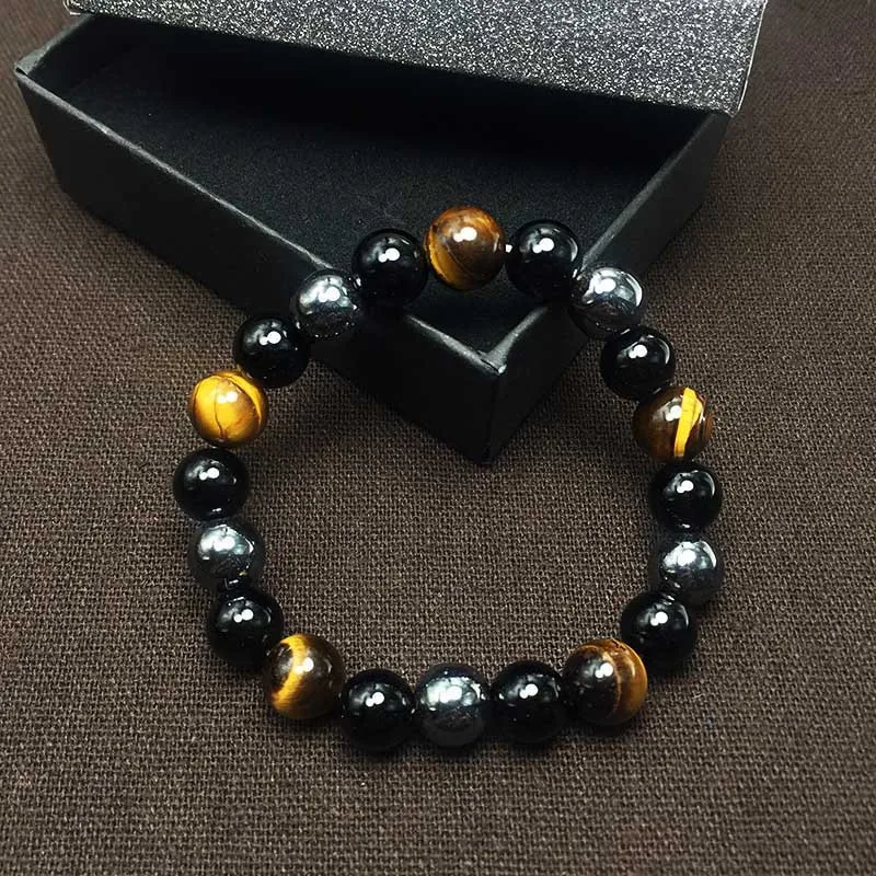 

2020 Factory Directly High Quality Tiger Eye Hematite Black Obsidian Natural Stretch Men Stone Beads Bracelet With 8mm 10mm