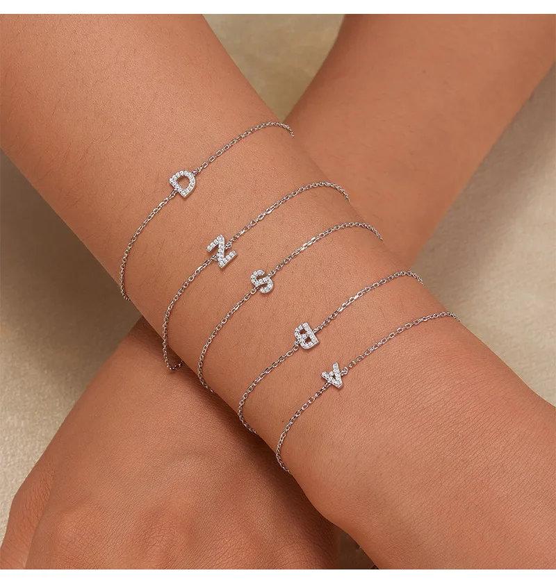 

woman jewelry zirconia S925 charm alphabet letter designer personalize bulk 925 sterling silver bracelet for friendship