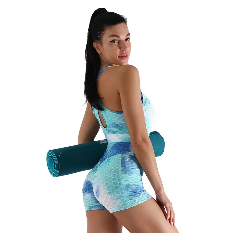 

Women Body Yoga Suit Sport Clothing Workout Wear Sports Top Fitness Biker Shorts Two Piece Tie Dye Yoga Set For Women, Six color
