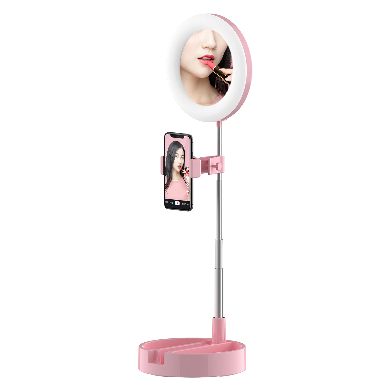 

New Hot Selling Portable 6 Inch LED Selfie Ring Light With Mirror Foldable Stand& Phone Holder for Makeup Tik Tok Vlog Live Show