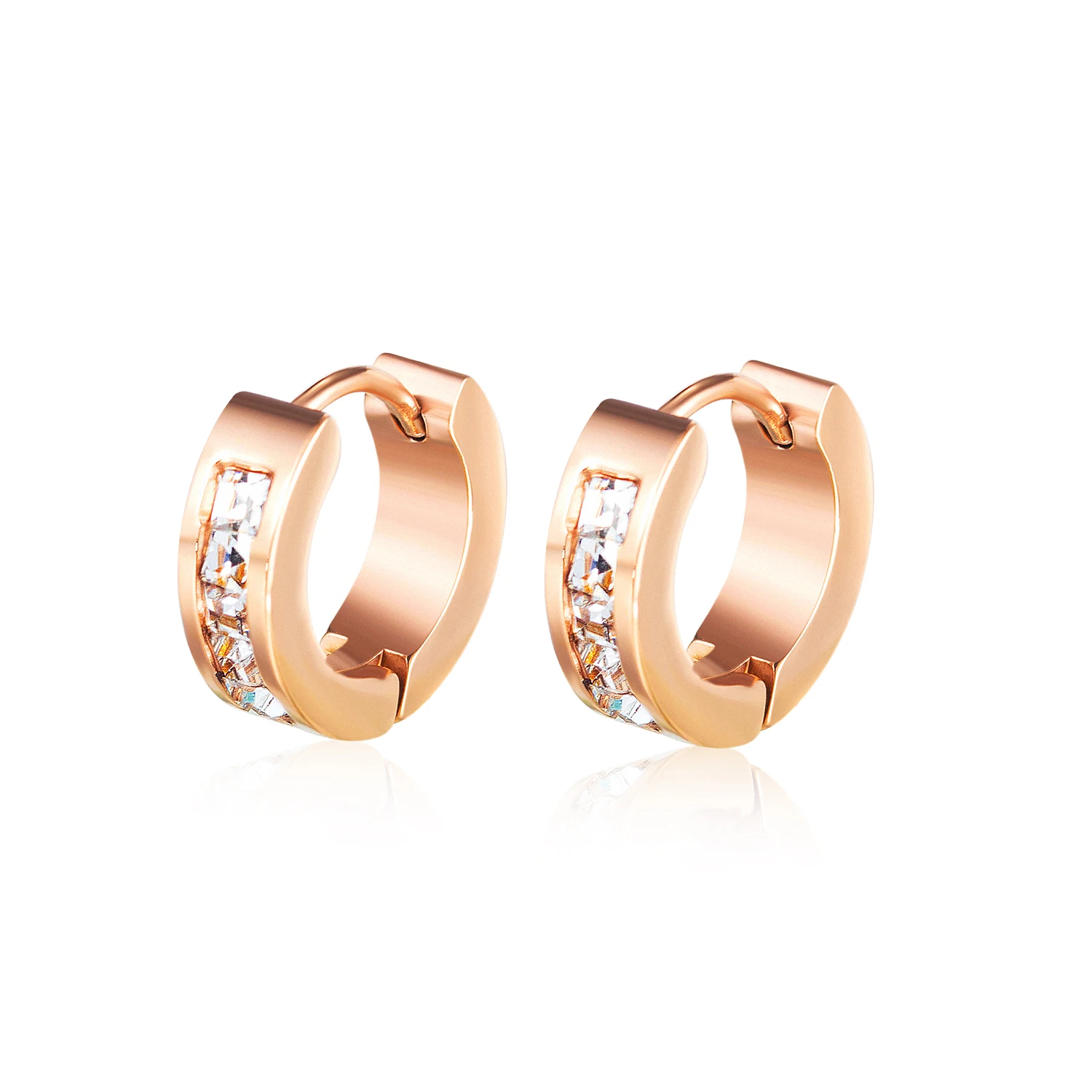 

Fashion Women Small Fine Jewelry Cubic Zirconia Wide Hoop Earrings, Rose gold,accept custom color