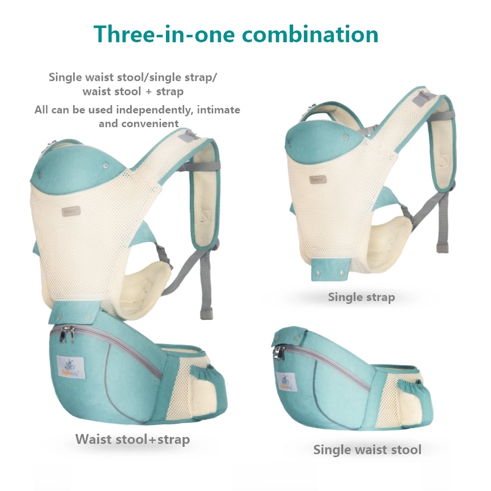 

All Seasons Baby Carrier Multifunction Baby Carrier Hip Seat Adjustable Size, Perfect for Hiking Shopping Travelling, Grey/green/pink/demin blue/cyan blue