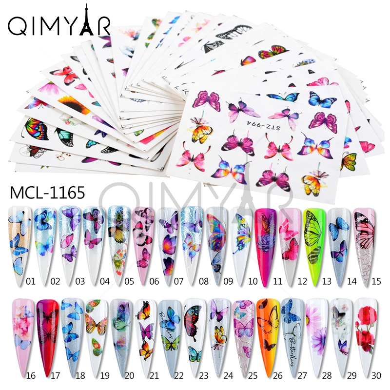 

2020 Newest 30 nail designs water transfer butterfly nail stickers use for nail decoration, As picture shown