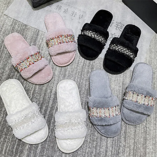 

Luxury Indoor New Fashion Winter Warm home fur fluffy slippers