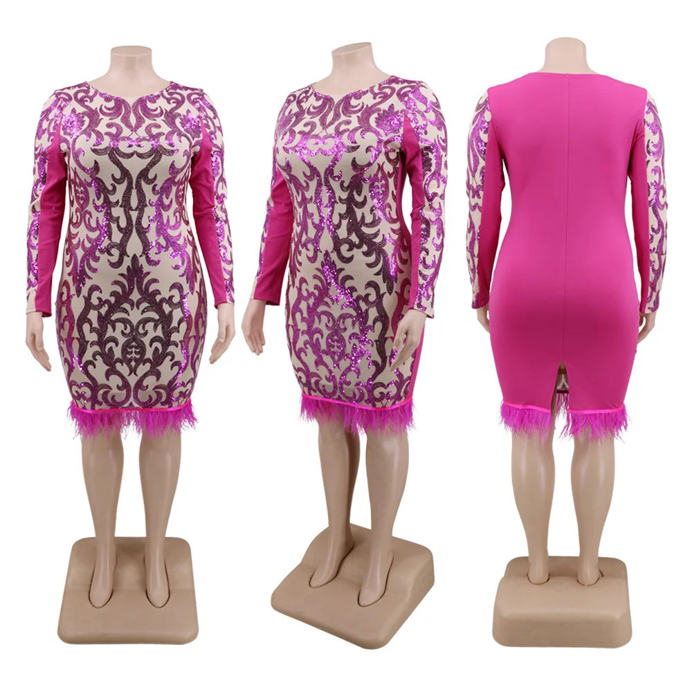 

F11169A European style sequins plus-size dresses party dress, As picture