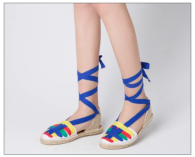 

Unique design hot sale flat colourful ankle strap espadrilles sandals shoes, As picture show or customized