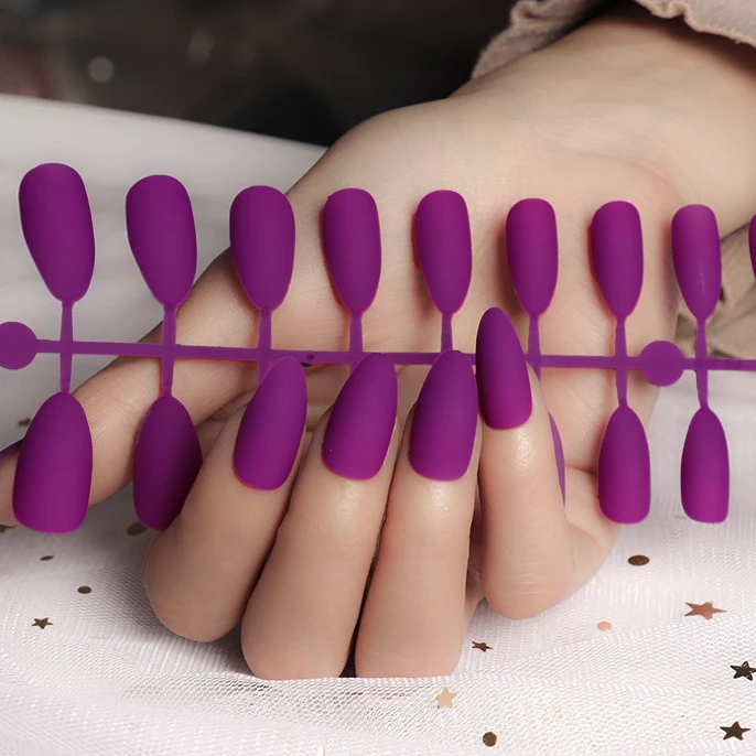 

24Pcs False Nail With Glue Women Nail Art Decorations Solid Color Frosted Matte Full Cover Stiletto Long Nail Tips, Picture