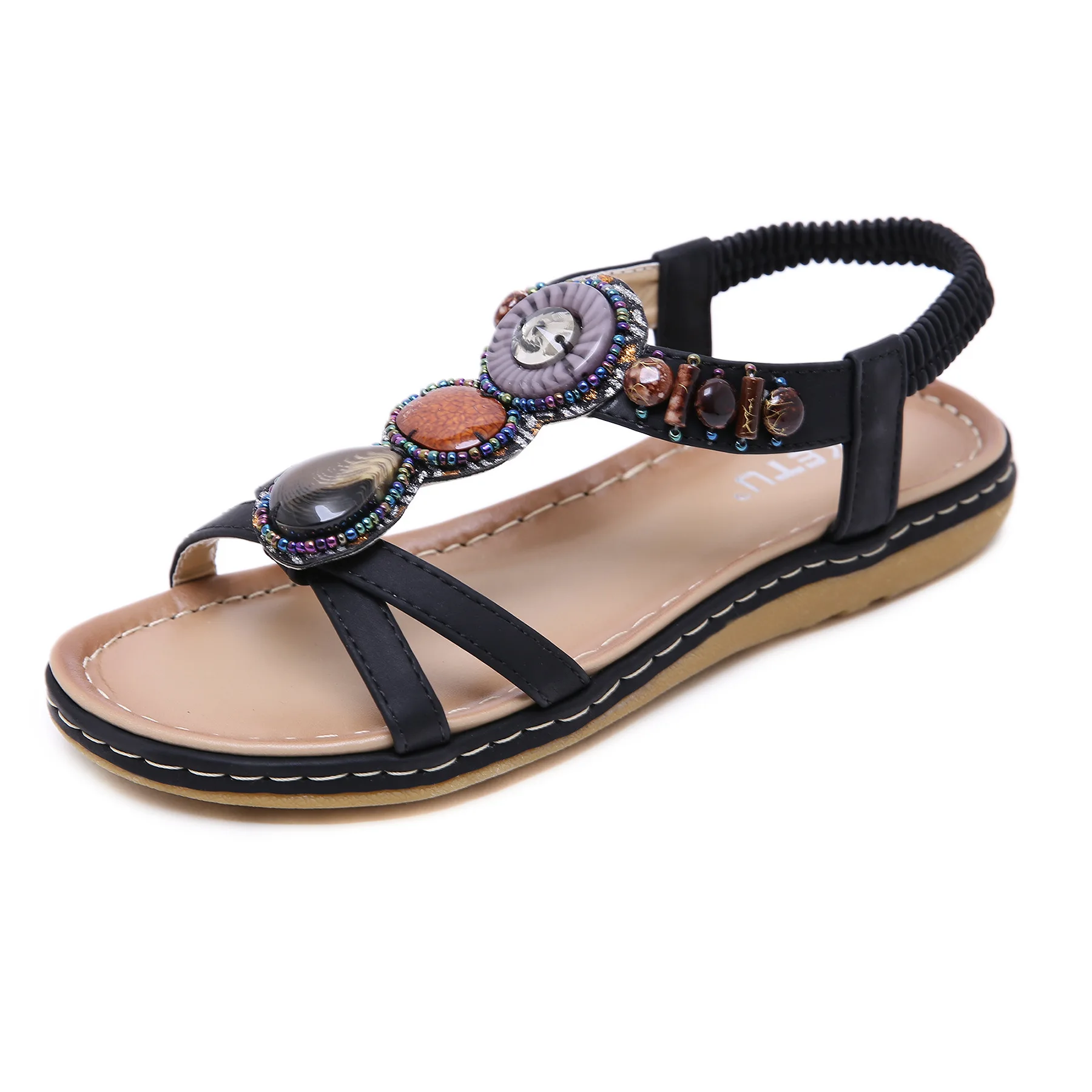 

S40A New 2021 ethnic sandals female bohemian retro beaded holiday seaside beach shoes flat shoes wholesale