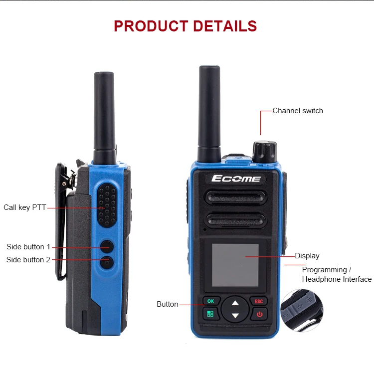 Vhf Uhf Ecome 4g Gps Et-p4296 2 Way Radio Poc Radio With Micro-sim 