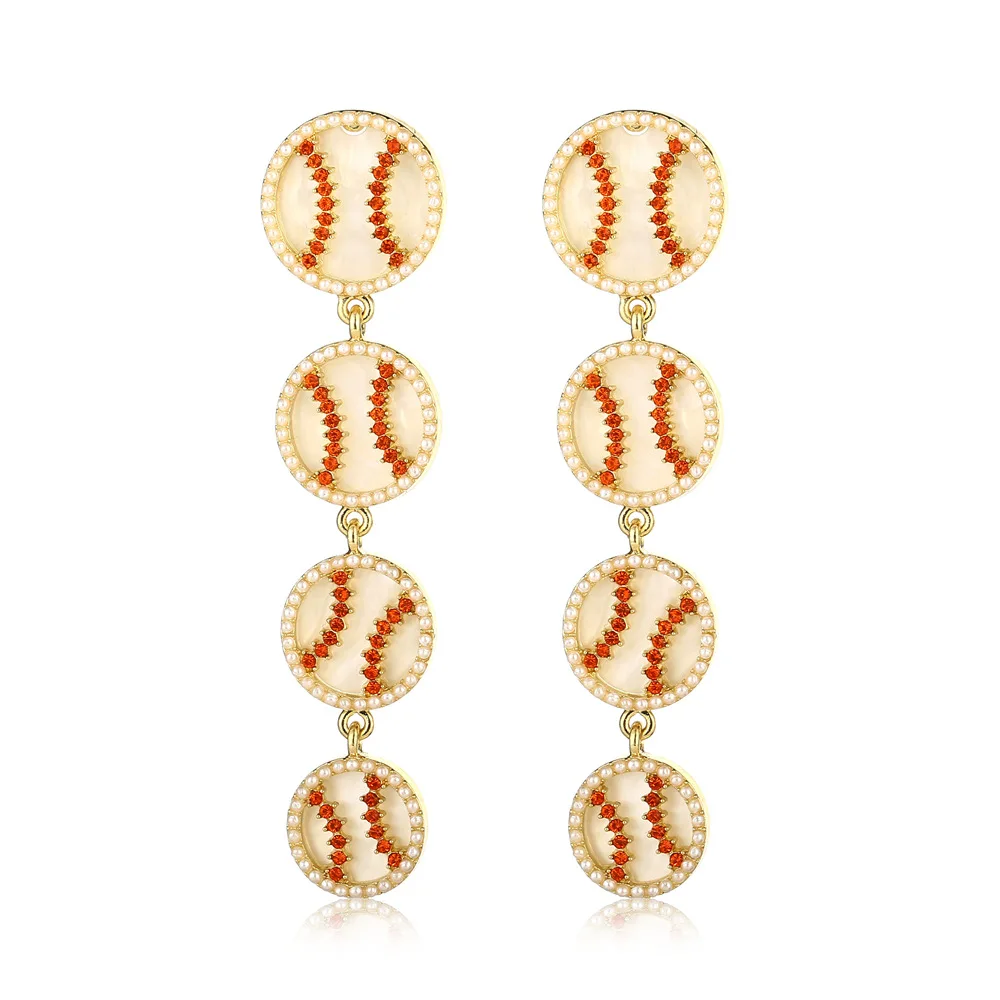 

New Style Fashion Crystal Rhinestone Earrings Baseball Softball Pendant Earring for women Circle Geometric Long Dangle Jewelry