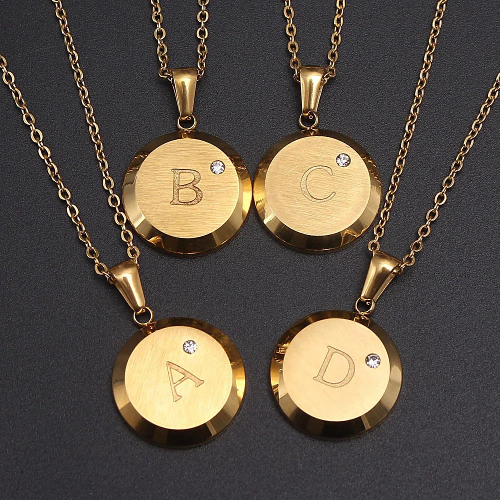 

2020 Latest Titanium Steel Round Letter Gold Plated Personalised Necklace W Cubic Zircon 26 Letter Clavicle Name Necklace