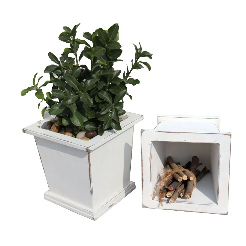 

Handmade Sets of Rectangle Shape Wood Flower Pot with Plastic Europe OEM Customized Original Green Vase, Customized color