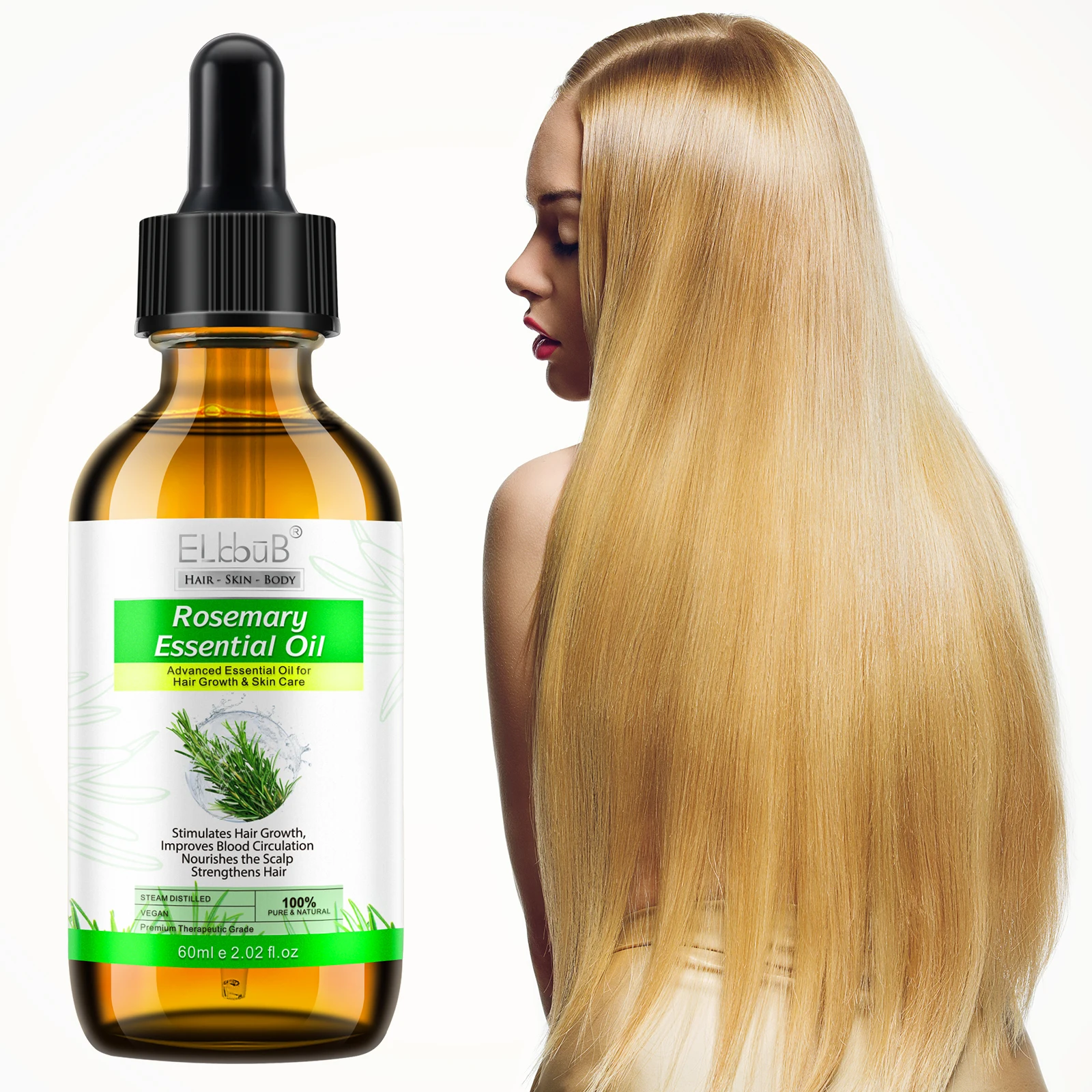 

Elbbub 60ml Nourishes Improves Scalp Blood Circulation 100% Pure Rosemary Essential Oil Hair Growth