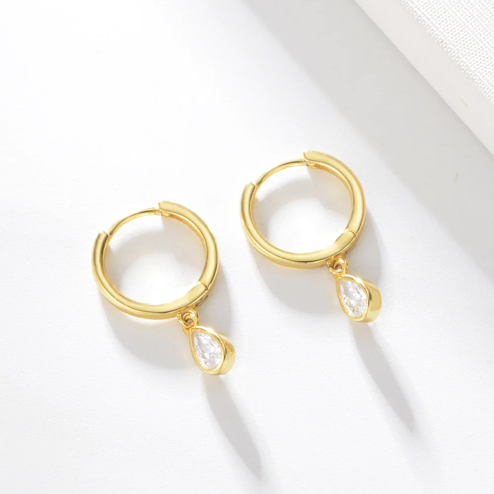 

Fashion CZ 925 Sterling Silver Hoop Earrings Jewelry Water Drop Charms Dangle Earring For Women